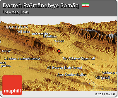 Physical Panoramic Map of Darreh Raḩmāneh-ye Somāq