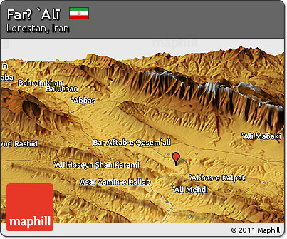 Physical Panoramic Map of Farẕ `Alī