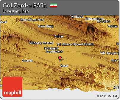 Physical Panoramic Map of Gol Zard-e Pā'īn