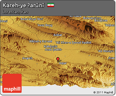 Physical Panoramic Map of Kareh-ye Ẕarūnī
