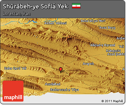Physical Panoramic Map of Shūrābeh-ye Soflá Yek