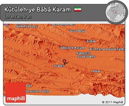 Political Panoramic Map of Kūtūleh-ye Bābā Karam