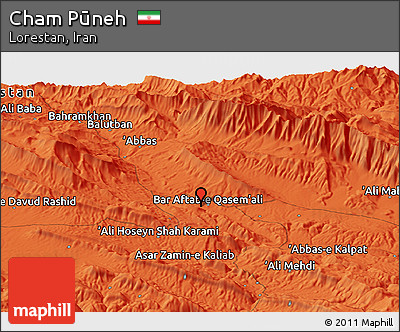 Political Panoramic Map of Cham Pūneh