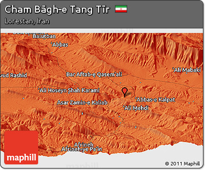 Political Panoramic Map of Cham Bāgh-e Tang Tīr