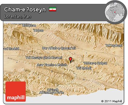 Satellite Panoramic Map of Cham-e Ḩoseyn
