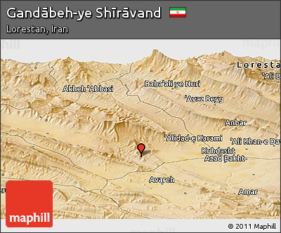 Satellite Panoramic Map of Gandābeh-ye Shīrāvand