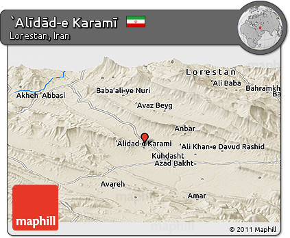 Shaded Relief Panoramic Map of `Alīdād-e Karamī