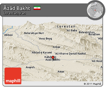 Shaded Relief Panoramic Map of Āzād Bakht