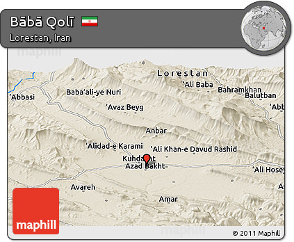 Shaded Relief Panoramic Map of Bābā Qolī