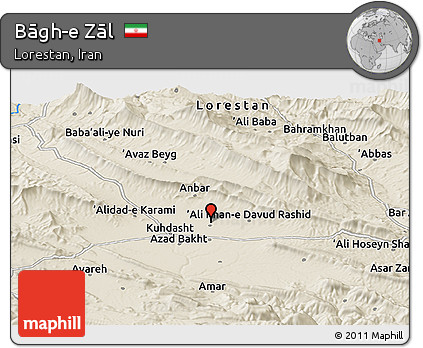 Shaded Relief Panoramic Map of Bāgh-e Zāl