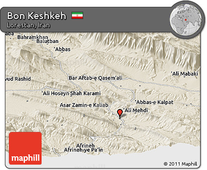 Shaded Relief Panoramic Map of Bon Keshkeh