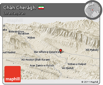 Shaded Relief Panoramic Map of Chāh Cherāgh