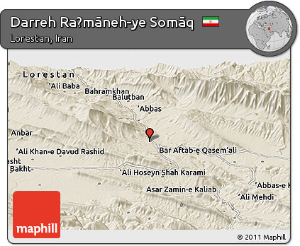 Shaded Relief Panoramic Map of Darreh Raḩmāneh-ye Somāq