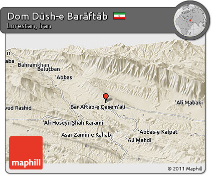 Shaded Relief Panoramic Map of Dom Dūsh-e Barāftāb