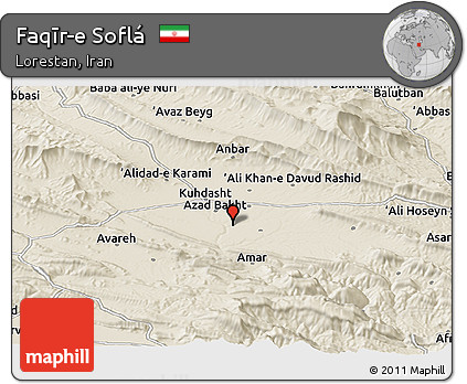 Shaded Relief Panoramic Map of Faqīr-e Soflá