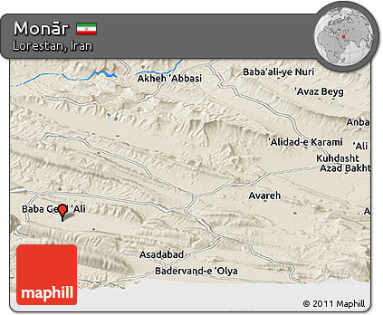 Shaded Relief Panoramic Map of Monār