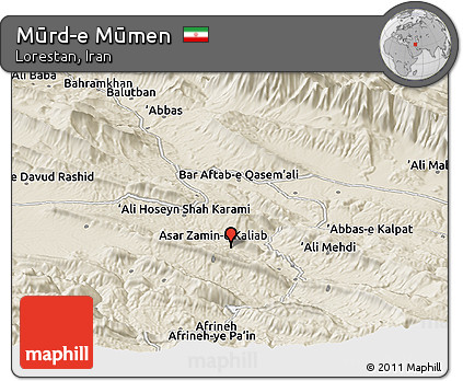 Shaded Relief Panoramic Map of Mūrd-e Mūmen