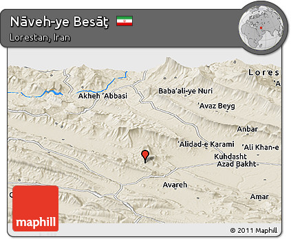 Shaded Relief Panoramic Map of Nāveh-ye Besāţ