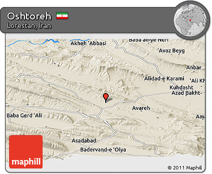 Shaded Relief Panoramic Map of Oshtoreh