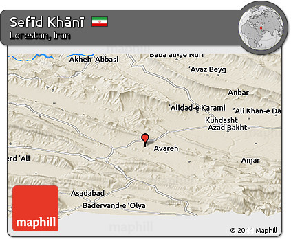 Shaded Relief Panoramic Map of Sefīd Khānī