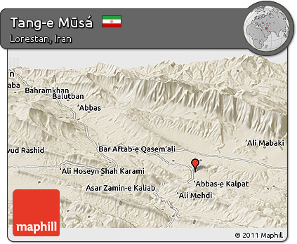 Shaded Relief Panoramic Map of Tang-e Mūsá