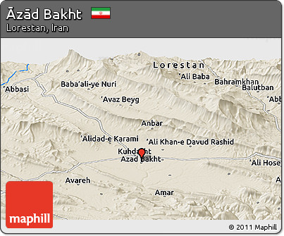 Shaded Relief Panoramic Map of Āzād Bakht