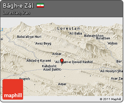 Shaded Relief Panoramic Map of Bāgh-e Zāl