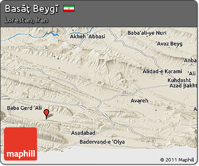 Shaded Relief Panoramic Map of Basāţ Beygī