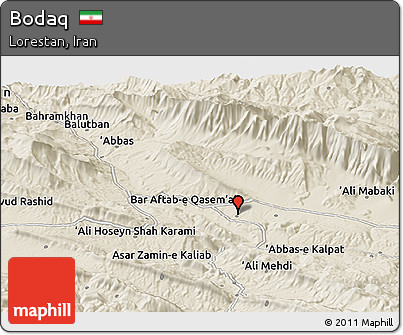 Shaded Relief Panoramic Map of Bodaq