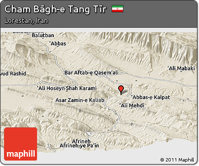 Shaded Relief Panoramic Map of Cham Bāgh-e Tang Tīr