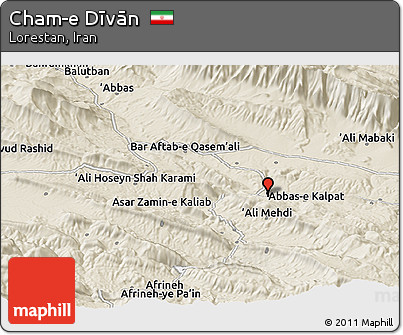 Shaded Relief Panoramic Map of Cham-e Dīvān