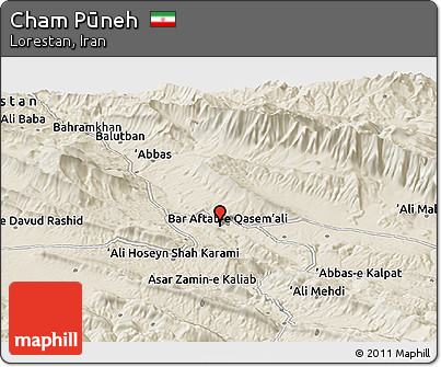 Shaded Relief Panoramic Map of Cham Pūneh