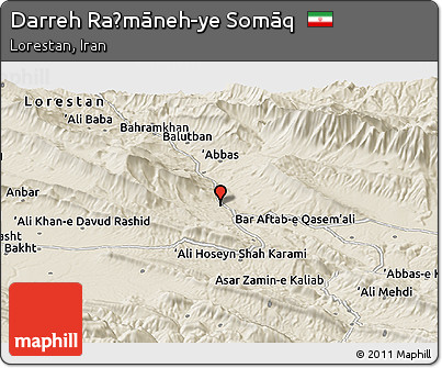 Shaded Relief Panoramic Map of Darreh Raḩmāneh-ye Somāq