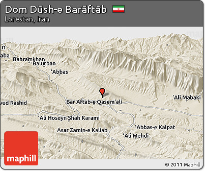 Shaded Relief Panoramic Map of Dom Dūsh-e Barāftāb