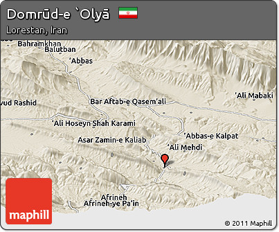 Shaded Relief Panoramic Map of Domrūd-e `Olyā