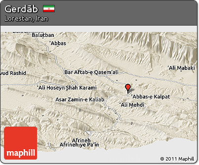 Shaded Relief Panoramic Map of Gerdāb