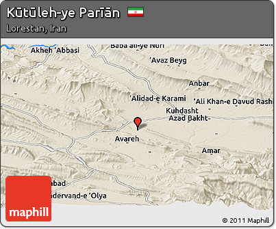 Shaded Relief Panoramic Map of Kūtūleh-ye Parīān