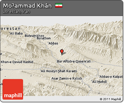 Shaded Relief Panoramic Map of Moḩammad Khān