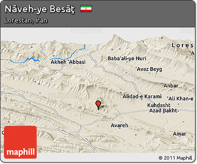 Shaded Relief Panoramic Map of Nāveh-ye Besāţ