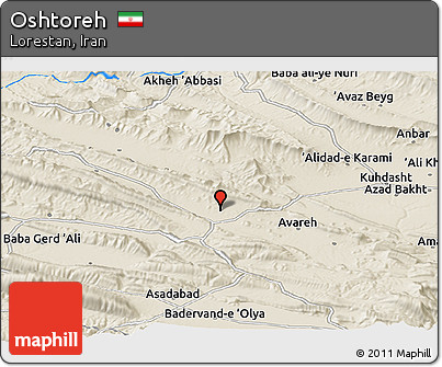 Shaded Relief Panoramic Map of Oshtoreh