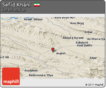 Shaded Relief Panoramic Map of Sefīd Khānī
