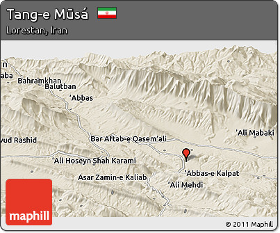 Shaded Relief Panoramic Map of Tang-e Mūsá