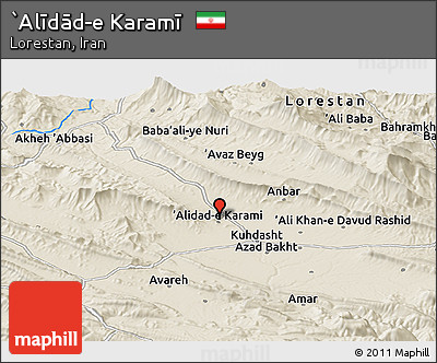 Shaded Relief Panoramic Map of `Alīdād-e Karamī