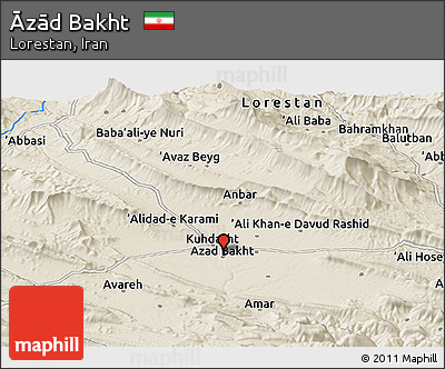 Shaded Relief Panoramic Map of Āzād Bakht