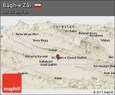 Shaded Relief Panoramic Map of Bāgh-e Zāl