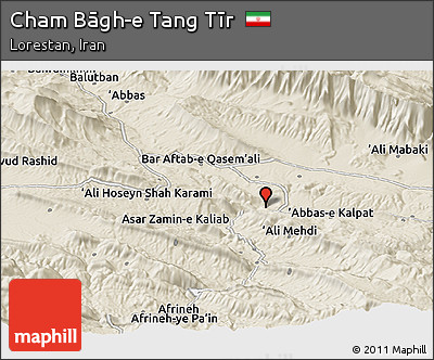 Shaded Relief Panoramic Map of Cham Bāgh-e Tang Tīr