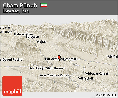 Shaded Relief Panoramic Map of Cham Pūneh