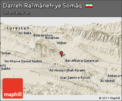 Shaded Relief Panoramic Map of Darreh Raḩmāneh-ye Somāq