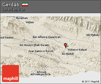 Shaded Relief Panoramic Map of Gerdāb