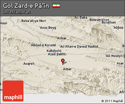Shaded Relief Panoramic Map of Gol Zard-e Pā'īn